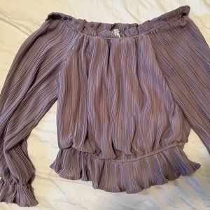 Light Purple Off the Shoulder, Ruffle Sleeve Crop Top